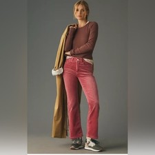 Anthropologie Pilcro Yaya Mid Rise Crop Flare Corduroy Jeans Pants Pink Size 32