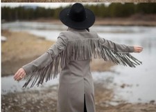 AllSaints Sage Green Fringed Coat Size 4