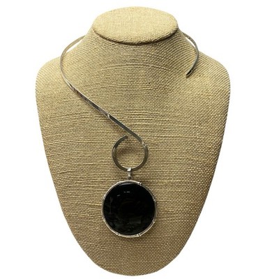 Charles Albert Halskette Sterlingsilber Bambus Stil Rahmen Onyx Anhänger Choker