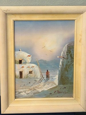 K Mescal Original Oil Painting SW Pueblo Native American Art Vintage 21.5x17 