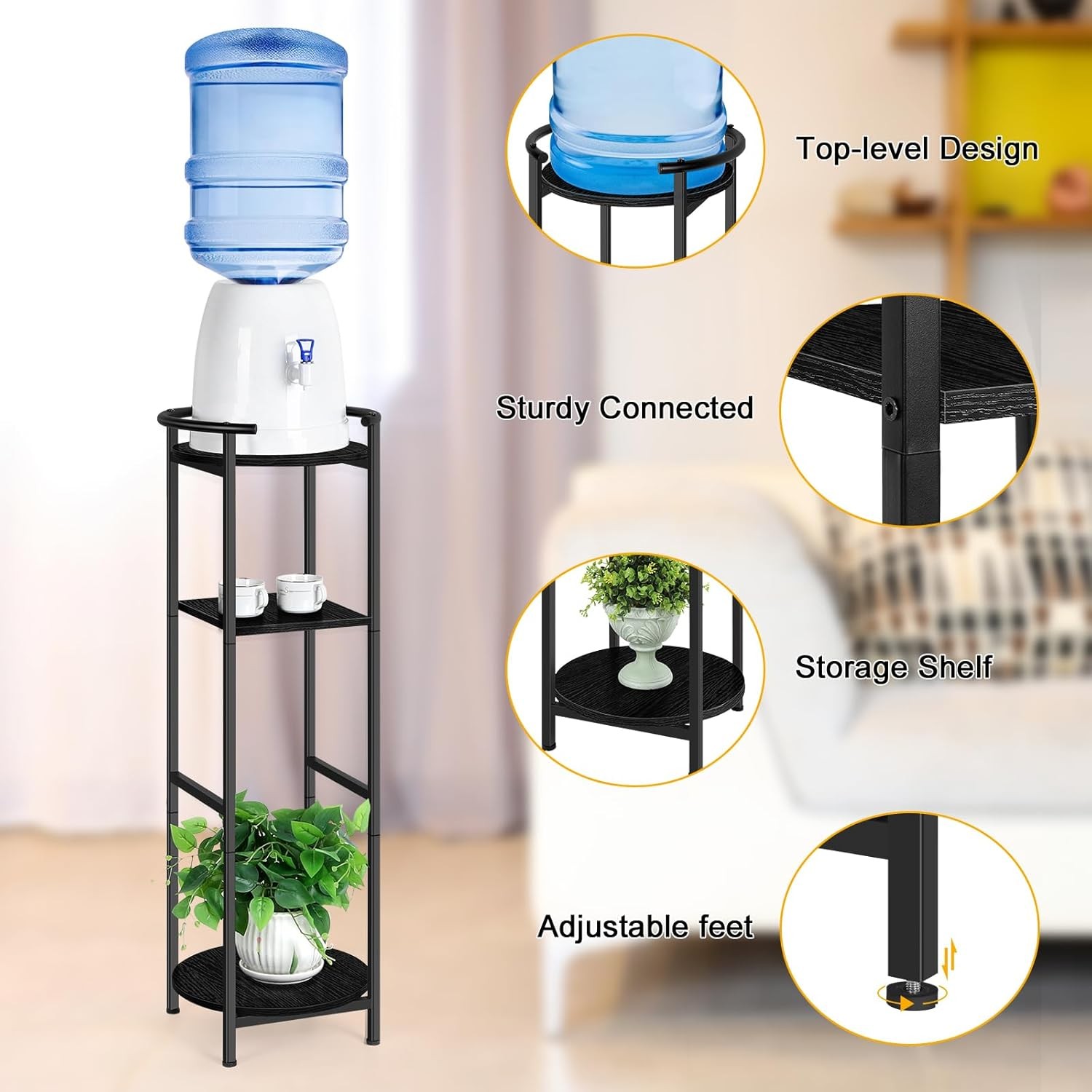 3-Tier Water Bottle Jug Holder Drink Dispenser Stand Plant Shelf w/Storage Shelf