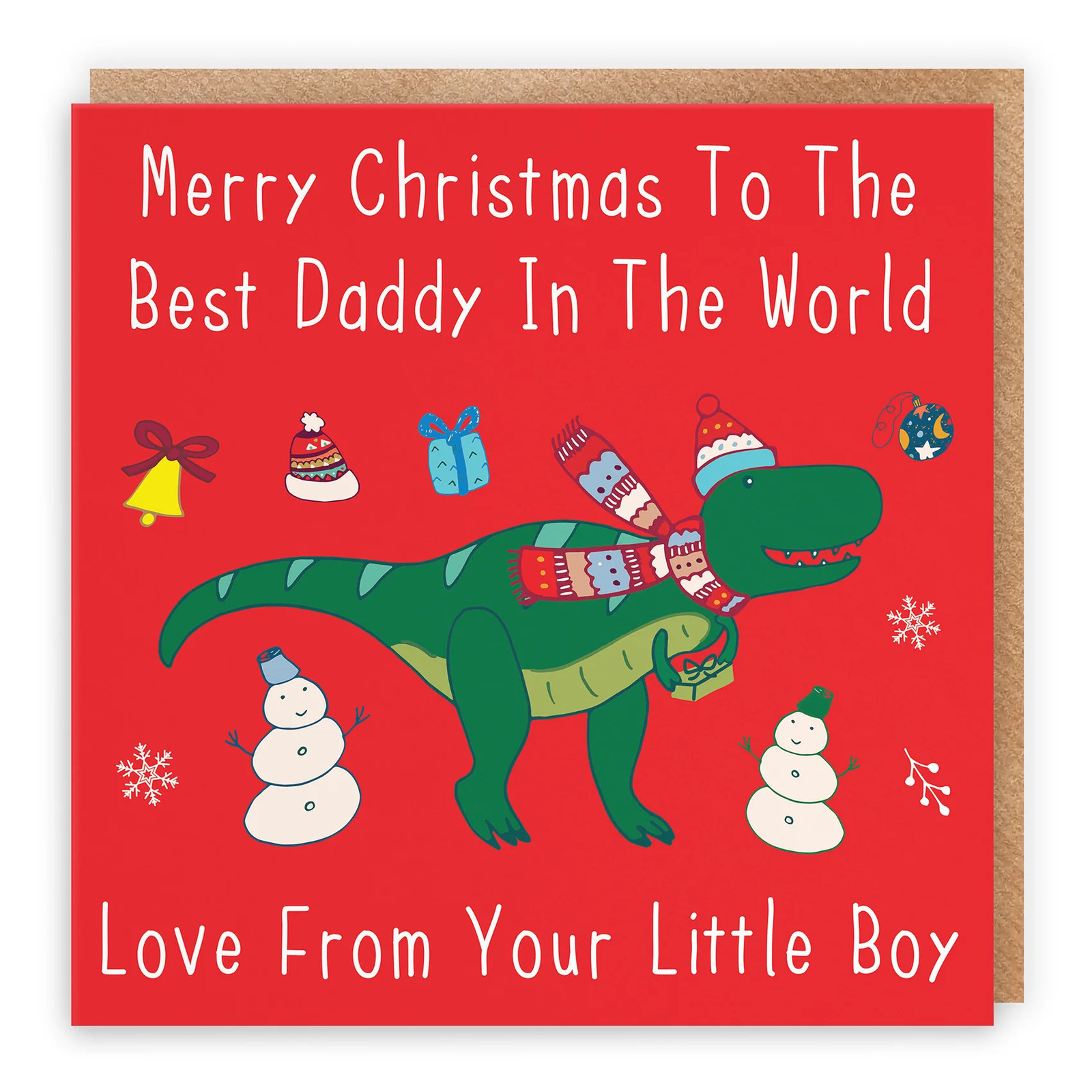 Daddy Christmas Card From Little Boy Dinosaur