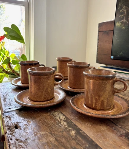 Vintage McCoy Pottery Canyon Mesa #1412 Coffee Cups & Saucers - Set of 5