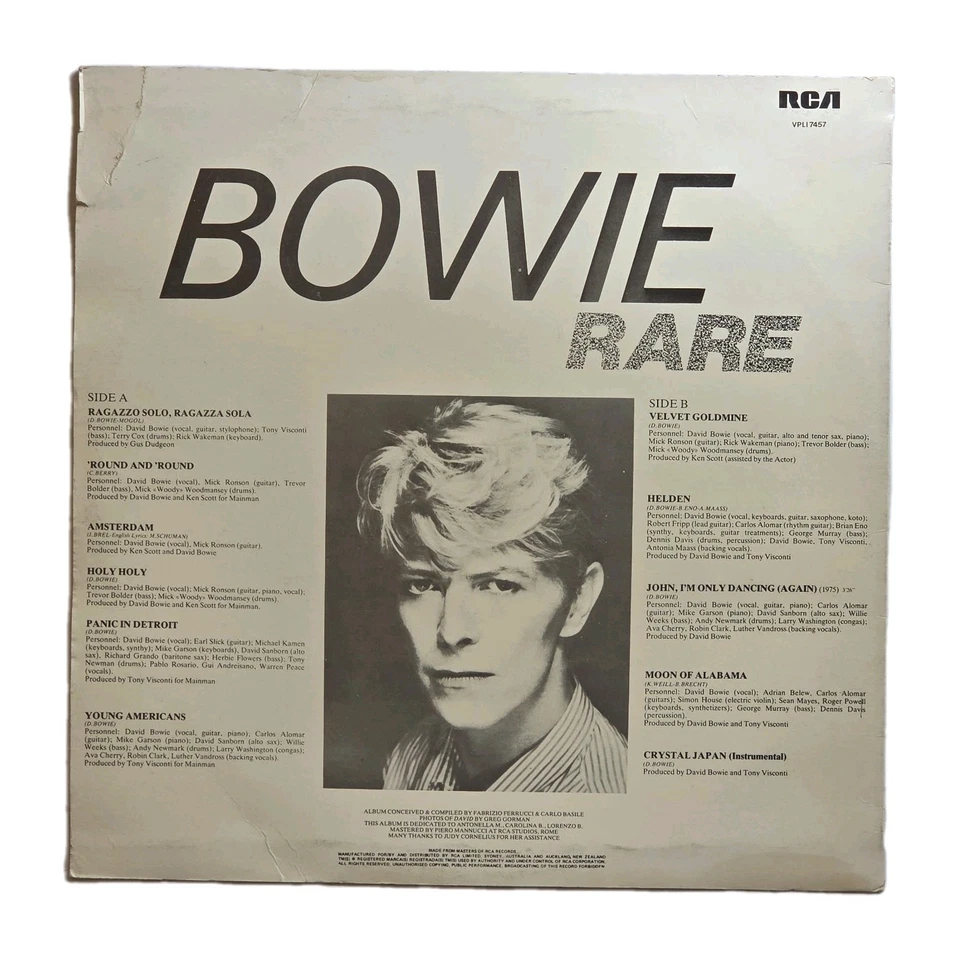 DAVID BOWIE "Bowie Rare" 1982 AUSSIE 'TAN RCA' 11Tk VINYL LP w/B-SIDES+RARITIES - Image 2 of 4