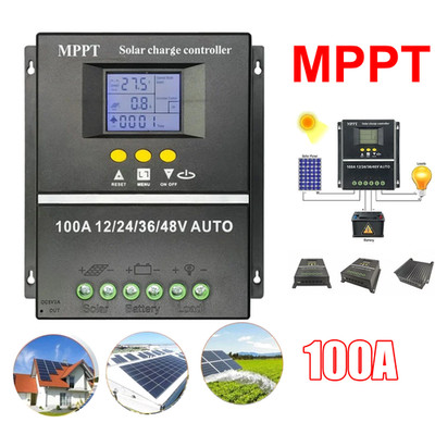 100A MPPT Solar Charge Controller 12V 24V 36V 48V PV Battery Regulator Dual USB