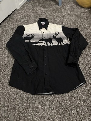 Roper vintage shirt large deer elk print made in USA western cowboy 16.5 button