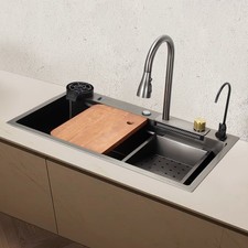 Flying Rain Stainless Steel Waterfall Kitchen Sink with Faucet Single Bowl NEW