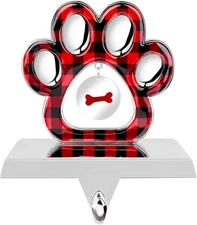 Hooqict Dog Paw Christmas Stocking Holder with Bone Pendant for Mantel 3D Silver