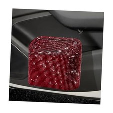 Bling Car Trash Can with Lid, Sparkly Mini Crystal Litter Container Auto Red