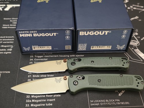 Benchmade Bugout 535TN-2601 and 533TN-2601 set. Elmax Blades Used