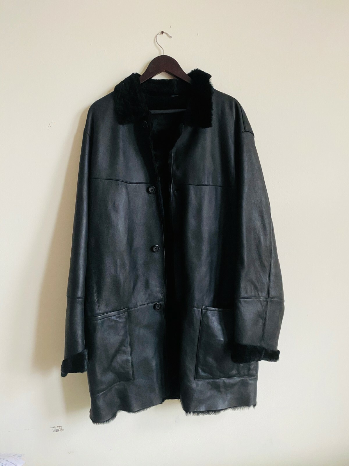 Men's Black Spanish Lamb Shearlings Leather Coat Size XL eBay