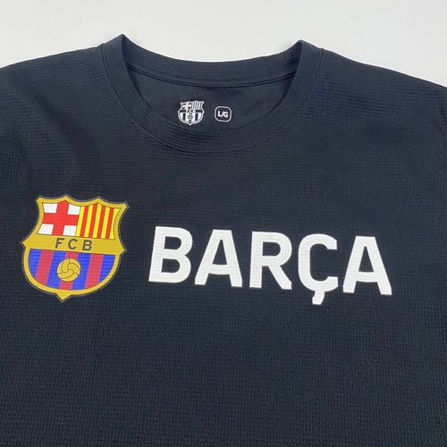 FC Barcelona Shirt Mens Large Black Long Sleeve Thermal Waffle Knit Soccer - Picture 2 of 5