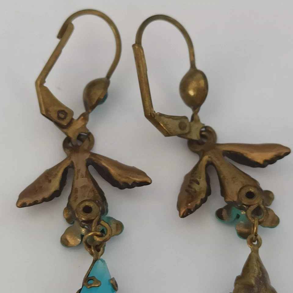 Pendientes Michal Negrin Delicados Azul Turquesa Shabby Cristales Románticos Rústicos De Colección Foto 4 de 4