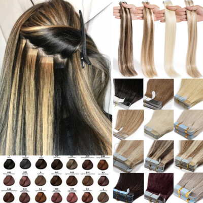 100% HUMAN Remy Echthaar Gesträhnt Tape In Extensions Haarverlängerung 30- 60cm