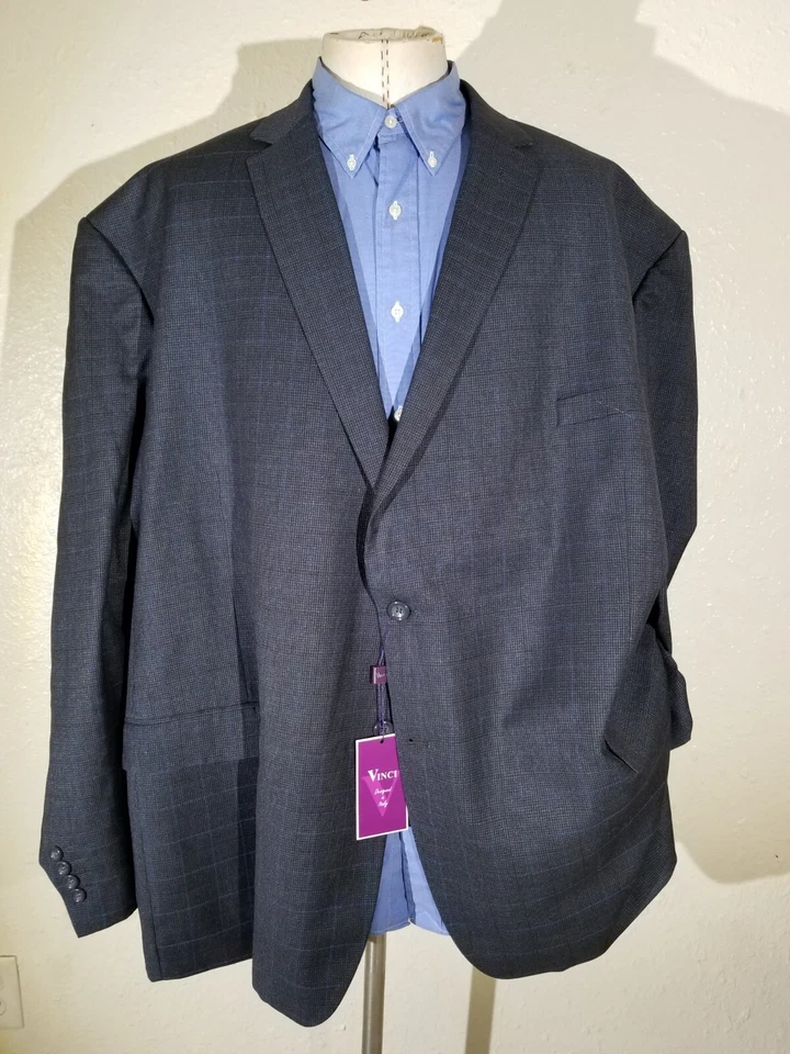 NUEVO Azul sobre Negro Glen Cuadros 2 piezas Traje 4-TEMPORADA 62R Chaqueta Pantalones 58W Foto 2 de 4