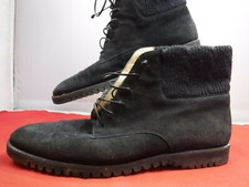 PFR VTG SALVATORE FERRAGAMO Black Suede granny lace up Knit Booties Boots 6.5 A