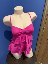 Kenneth Cole Swimsuit Tankini Top S Reaction Tiered Ruffle Pink Berry New Nwt