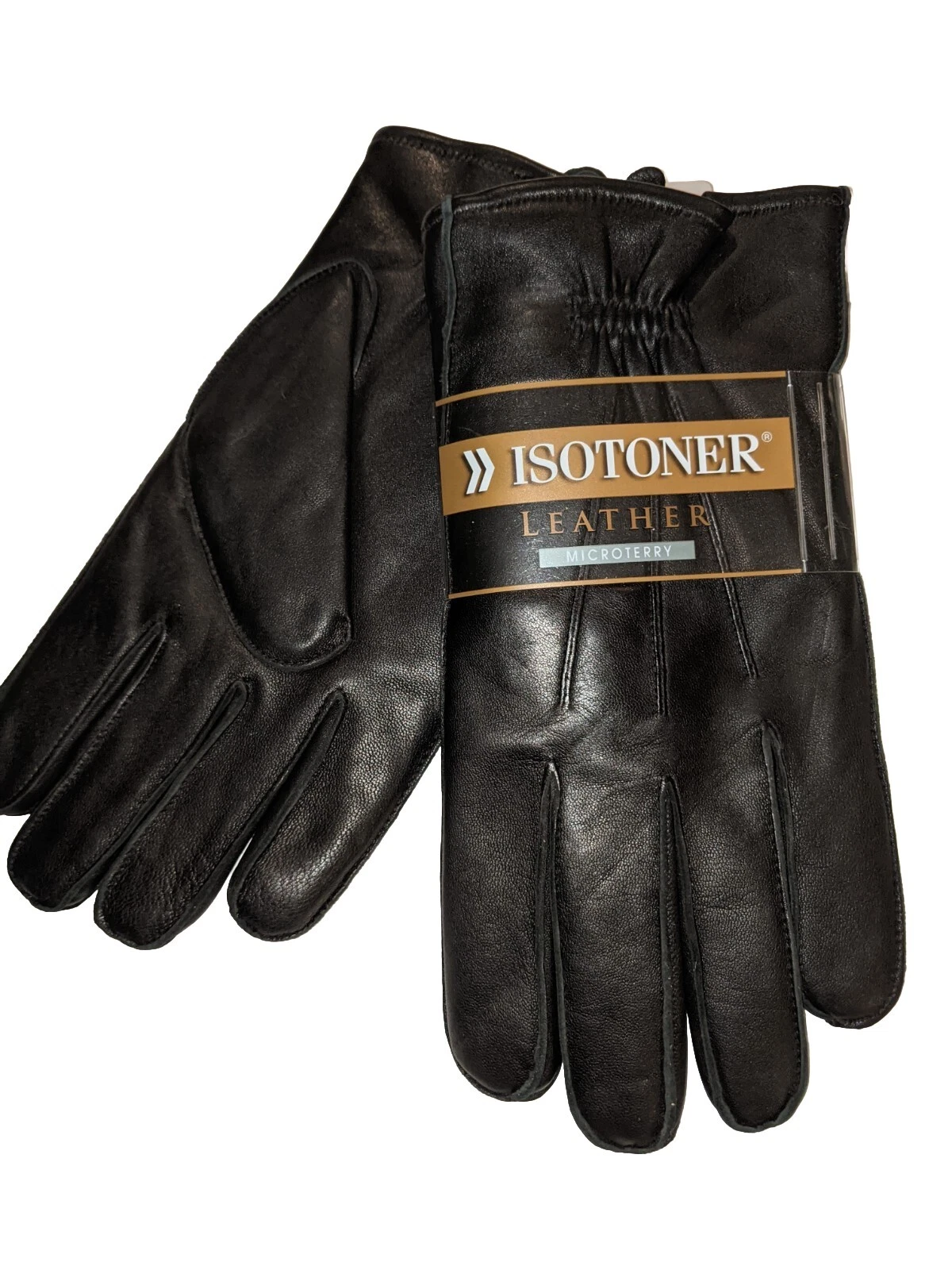 Men's Isotoner Genuine Leather Microterry Driving,Black, XL