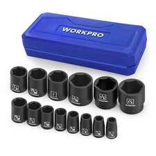 WORKPRO 1/2” Drive Shallow Impact Socket Set, SAE Cr-V Steel 6-Point Socket Set
