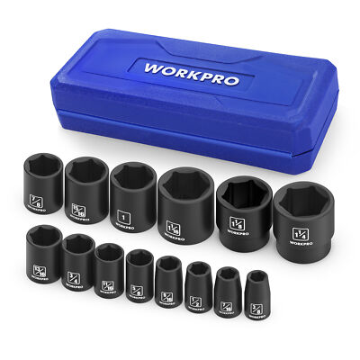 WORKPRO 1/2  Drive Shallow Impact Socket Set, SAE Cr-V Steel 6-Point Socket Set
