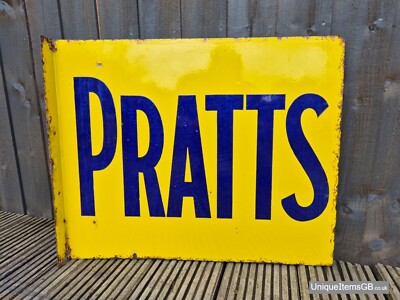 1930er Jahre doppelseitiges Flansch PRATTS Emailschild 22'' x 18''