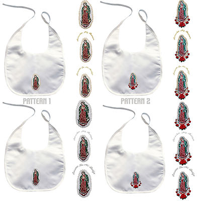 Baby Christening Baptism White Bibs Gold Silver Embroidery Virgen de Guadalupe
