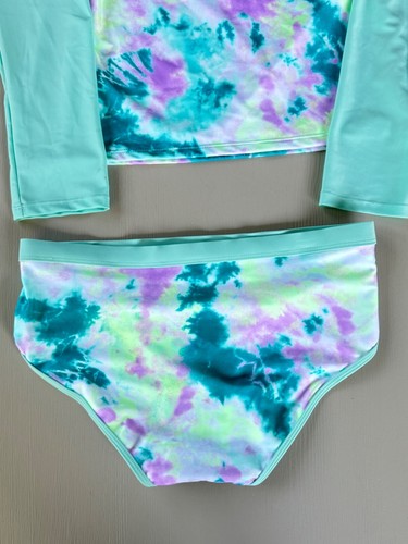 Justice Two Piece Swim Suit Set Rash Guard Top Girls XL 16/18 NWOT Tie Dye - Picture 8 of 9