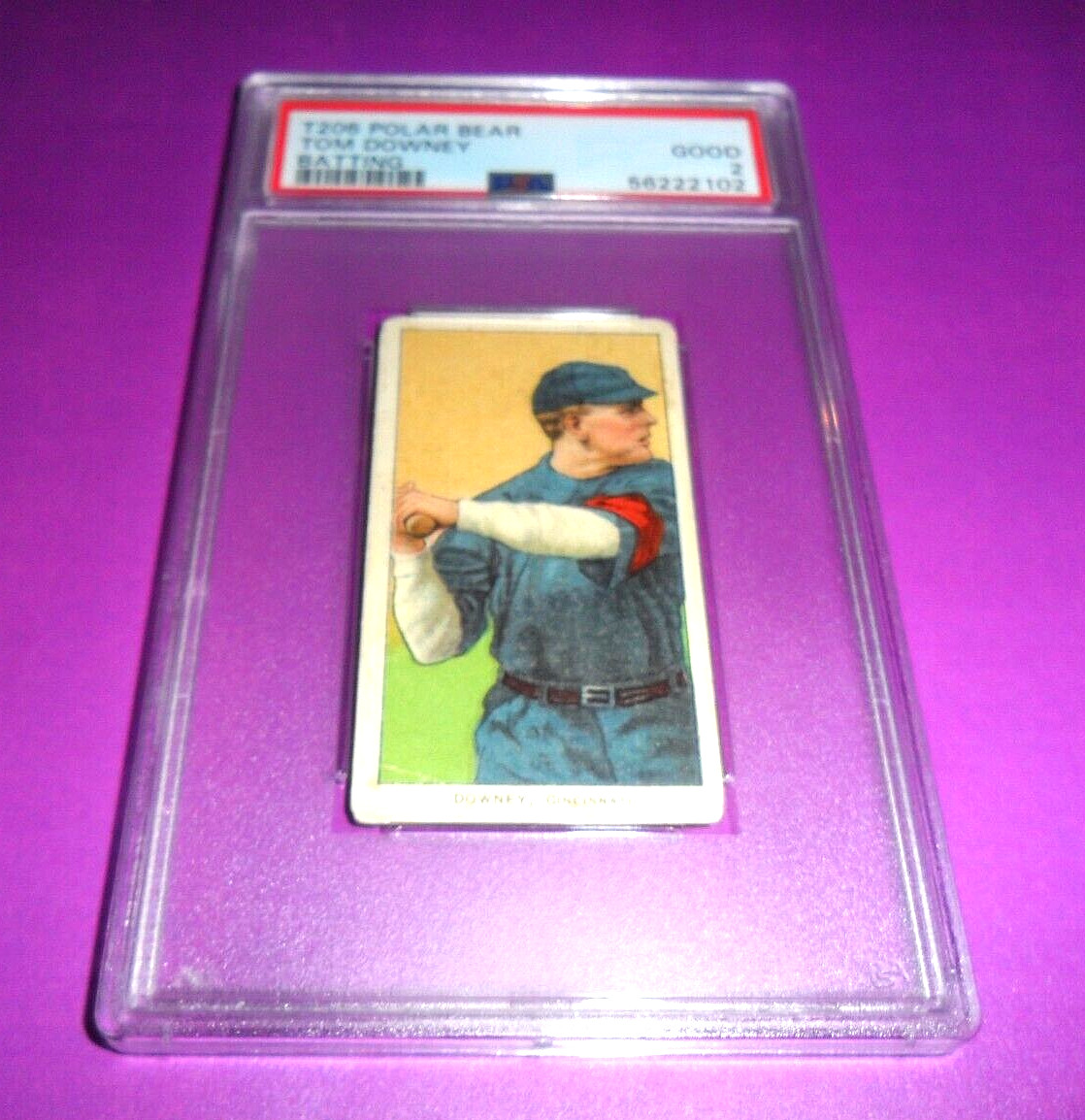 1909 1911  T206 Tom Downey CINCINNATI Batting Polar Bear Back PSA 2
