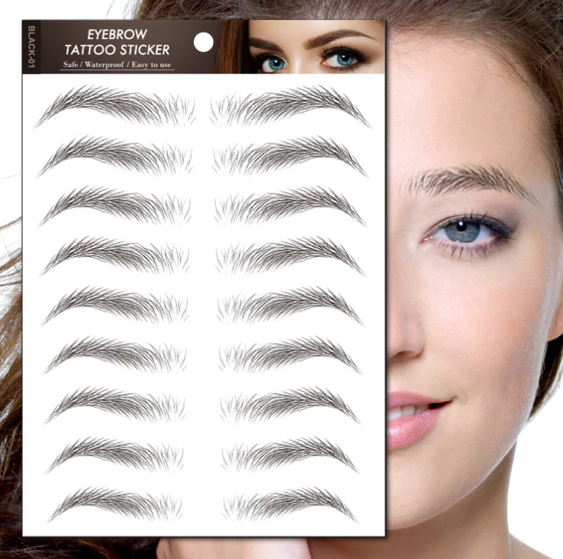 Eyebrow Tattoos 4D Hair-Like Waterproof Stickers 11 Pairs Black Makeup Temporary - Image 2 of 4