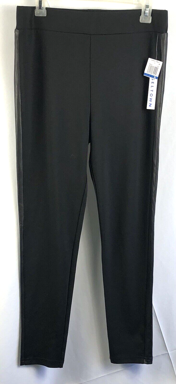 NWT Tinseltown Black Ponte Knit Pants XL Cropped Tapered Faux Leather Trim 30 Waist