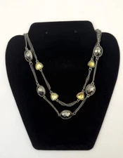 Vintage Lane Bryant Silver Metallic and Yellow Glass Pendant Statement Necklace