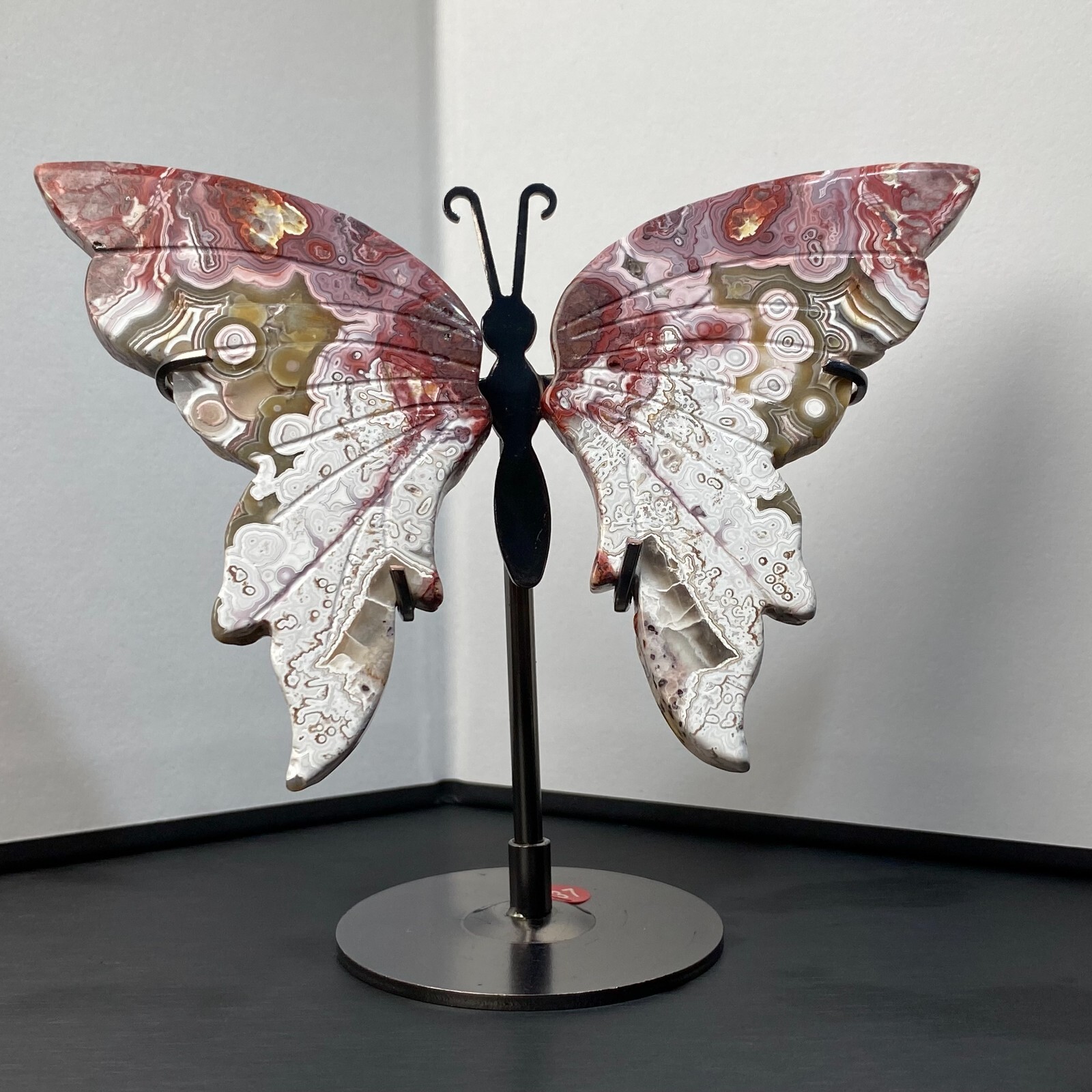 147g-Natural Crazy Agate Crystal Handmade Carving Butterfly+Bracket