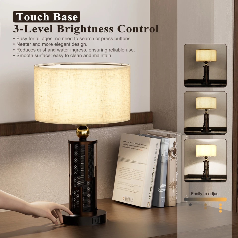 Bedside Desk Lamp Dimmable Touch Control Drum Shade Table Lamp LED Bronze Finish - Image 2 of 4