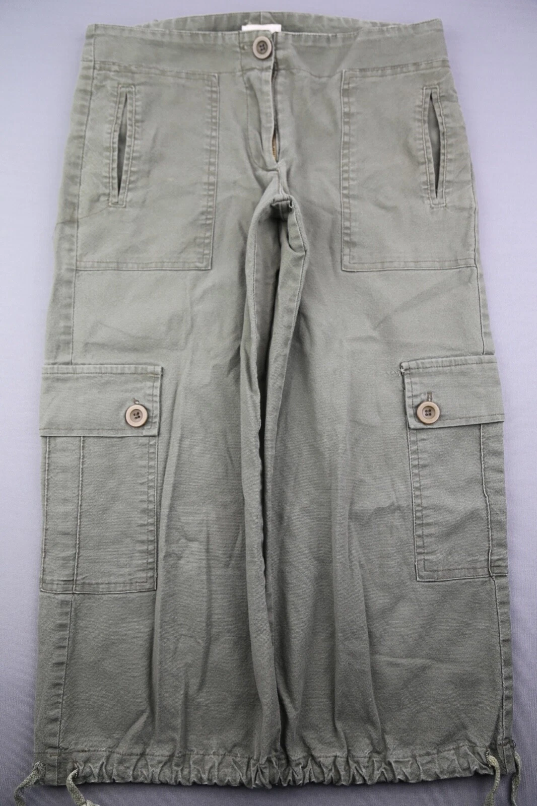Vintage Women's Matty M Canvas Cargo Capri Pants Mid Rise Green USA Sz 2 (30x22)
