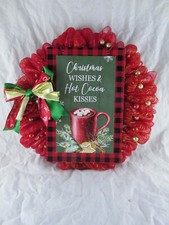 Red and Gold Poof Deco Mesh Ribbon Wreath