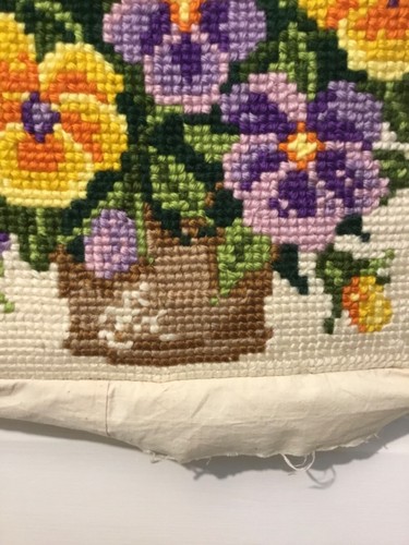 Yellow Purple Lilac Flower Tapestry Cushion Cover Vintage Hand Made Craft - Picture 2 of 9