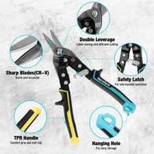 DURATECH 10 Inch Aviation Snips Straight Cut Tin Snips for Cutting Metal Sheet