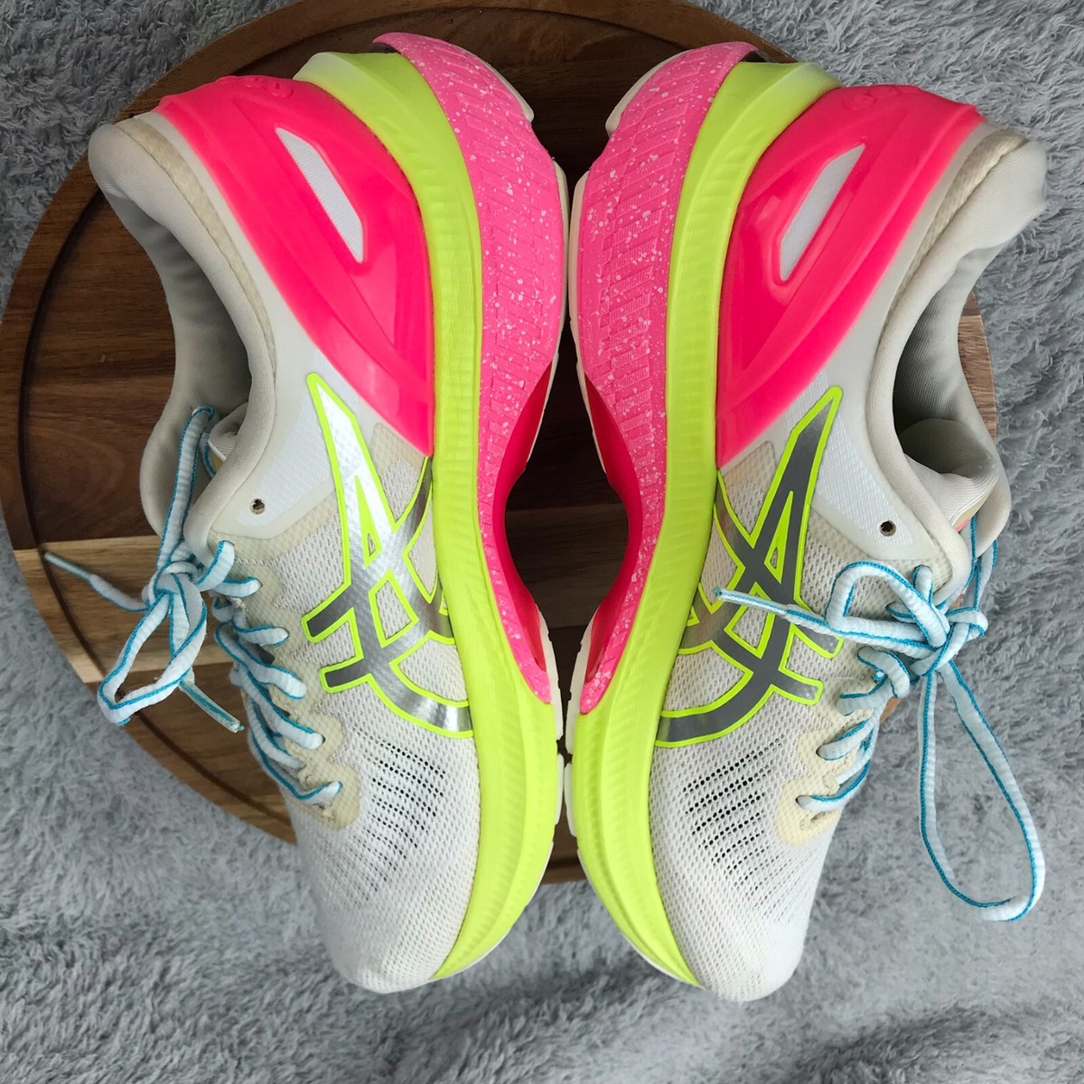 Asics Gel Kayano 27 Womens 10 White/Pink/Neon Yellow Running