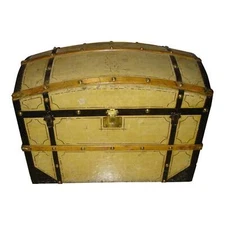 19th Century Painted Barrel Dome Top Blanket Trunk | Chest