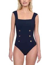 Gottex L54506 Black Monte Carlo Cap Sleeve Square Neck One Piece Swimsuit Size 8