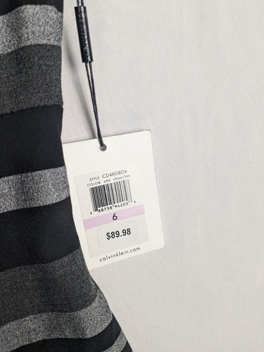 Vestido para mujer Calvin Klein negro y gris sin mangas acanalado hasta la rodilla talla 6, nuevo con etiquetas. - Imagen 6 de 13