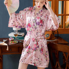 Pyjama Kimono Satin Fluide Femme Une Pièce Floral, Taille Unique