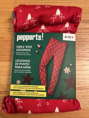 Holiday Legging Girls Size 8-10Y Red White Reindeer Knitted Stretchy Pepperts