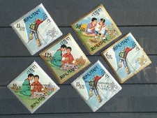 Lot 6 Timbres Série Boys Scouts Bhoutan 1967 Neuf Stamps Bhutan