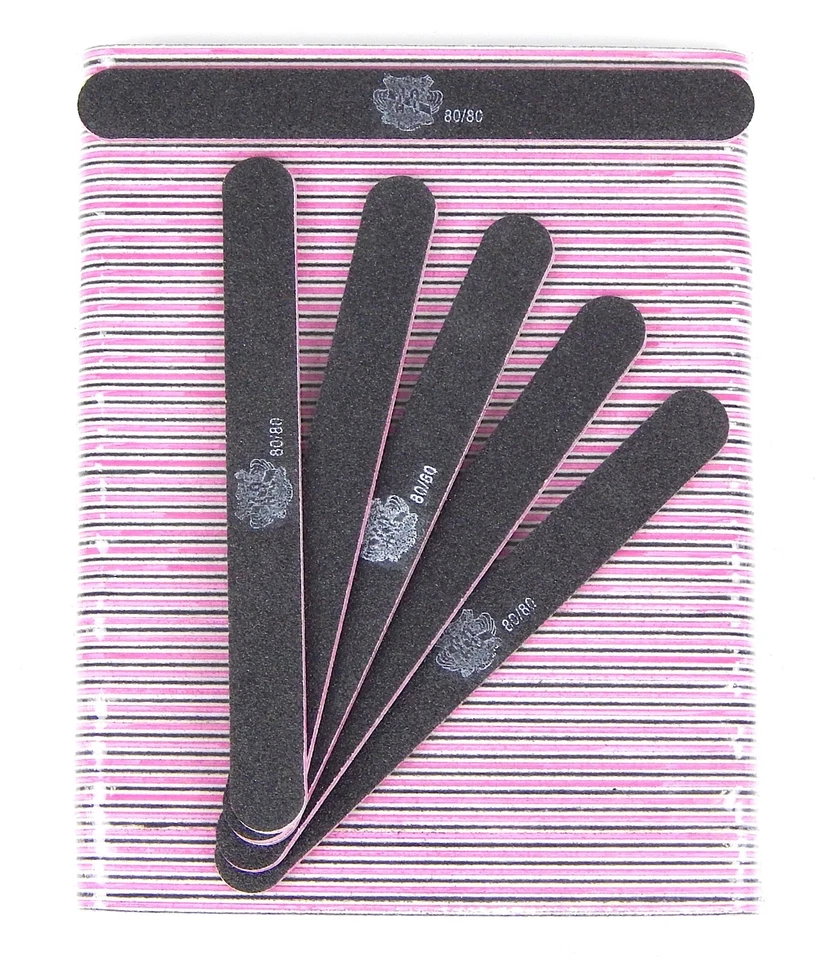 BEAUTY HEADQUARTERS 50PCS BLACK ROUND NAIL SANDING FILES GRITS 80/80