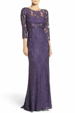 Adrianna Papell Illusion Yoke Lace Gown Sz 2 Prune