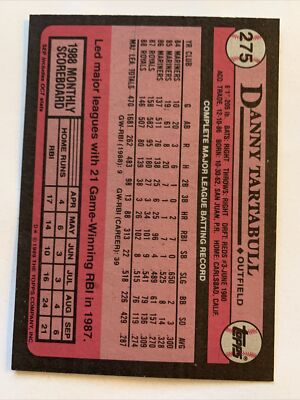 1989 Topps Baseball Card #275 Danny Tartabull City Royals NMMT