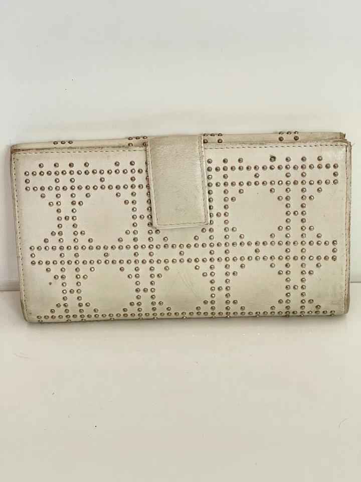 Auténtica cartera christian DIOR vintage mujer cuero blanco con tachuelas Foto 4 de 4