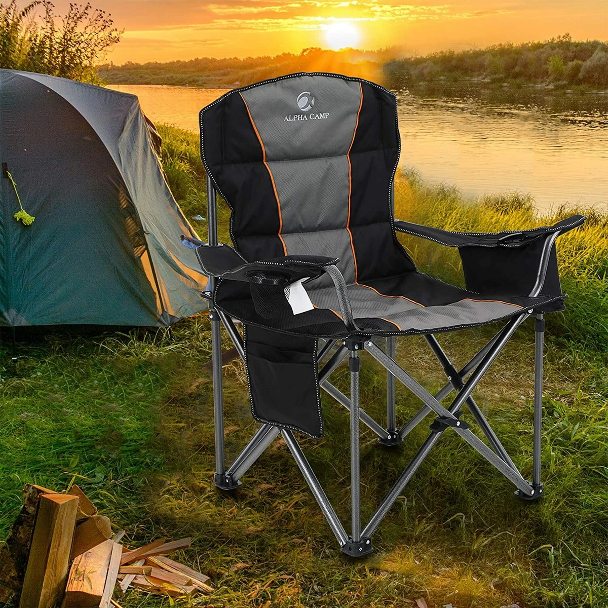 ALPHA CAMP Oversize Camping Chair Heavy Duty Outdoor Folding Chair with Cup  Hold