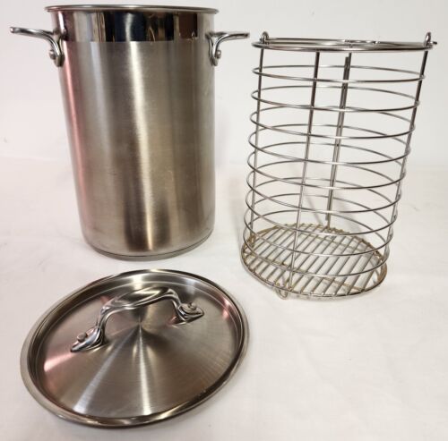 All-Clad Stainless Steel Asparagus Steamer Tall Pot With Basket & Lid 8.5"x6" - Picture 1 of 10